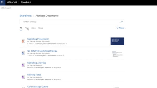 Search results in SharePoint