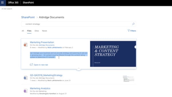 Document preview in SharePoint search
