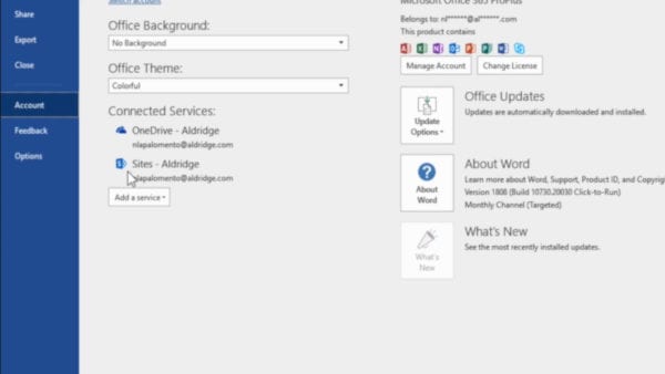 View file storage services, like SharePoint, connected to your Office applications.