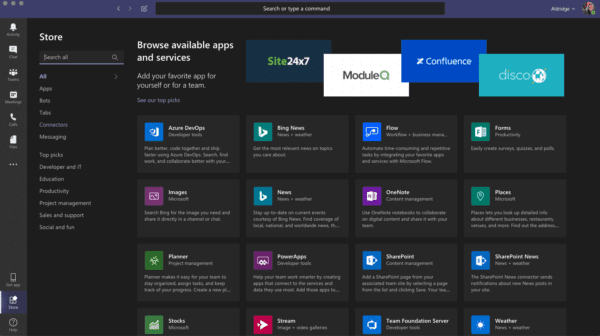 Browse apps to add to Microsoft Teams in the store.