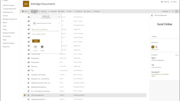 Sharing a document in SharePoint Online is as easy as sending a link.