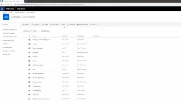 Sync button location in SharePoint Online